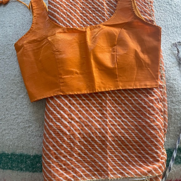 Orange red and peach saree - Picture 1 of 13